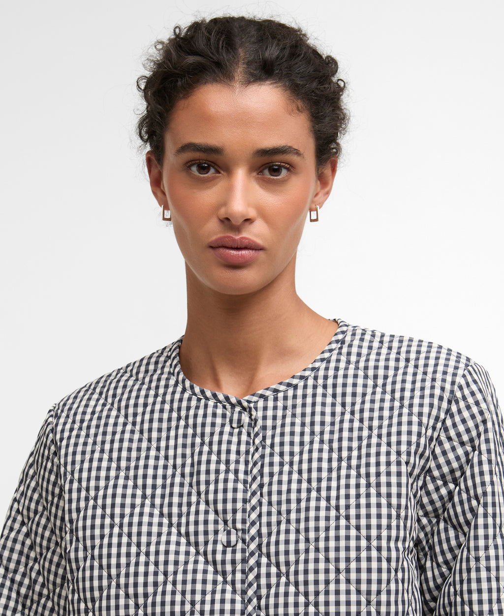 Barbour Cashel Check Collarless Quilted Jacket
